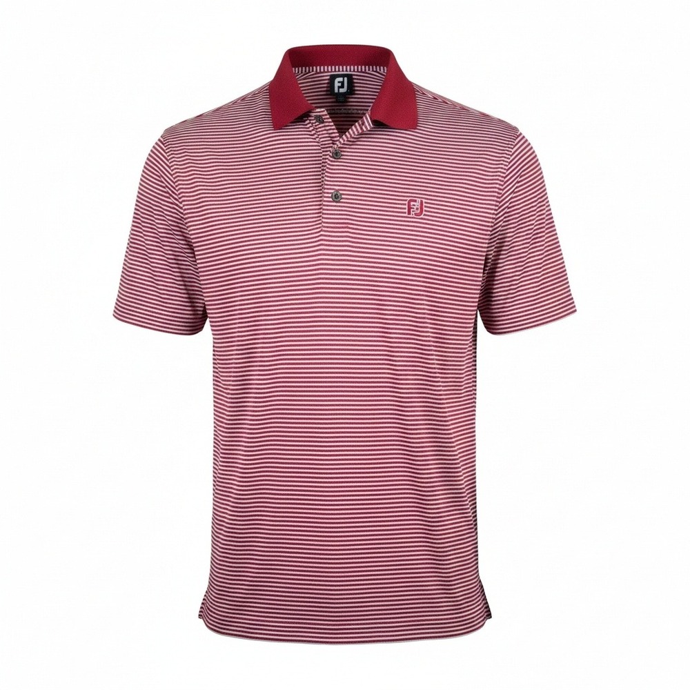 FootJoy Mens ProDry Striped Golf Polo Shirt Red White Short Sleeve FJ Logo XL - Picture 2 of 7